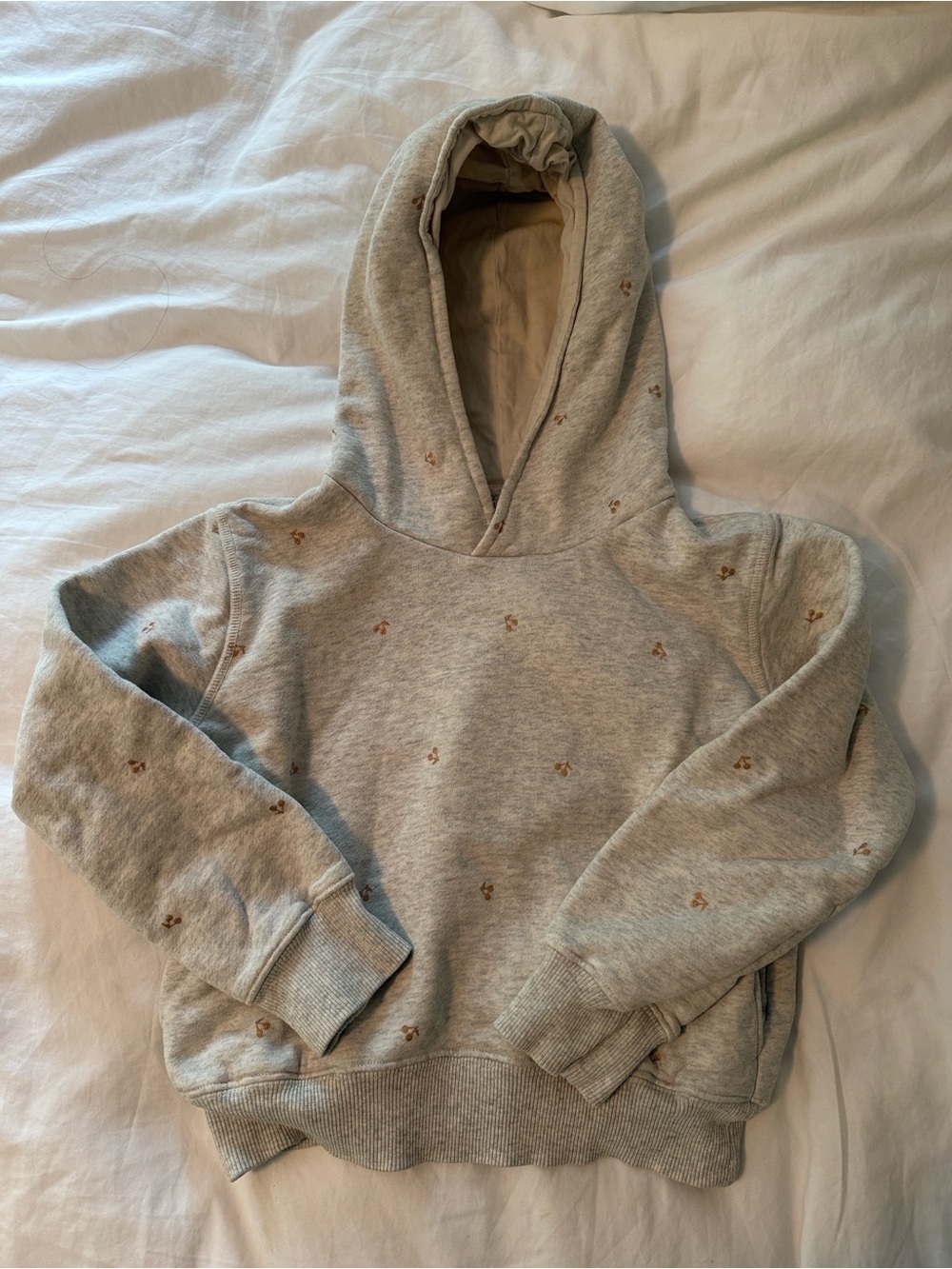 Bonpoint Light Heather Gray Hoodie with Gold Cherry Embroidery